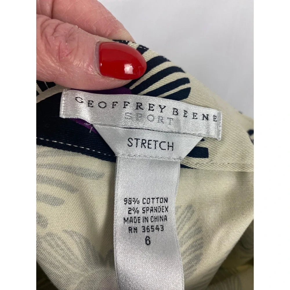 Geoffrey Beene‎ Sport Floral Skirt Size 6 Cream Black Purple Cotton Stretch Mini